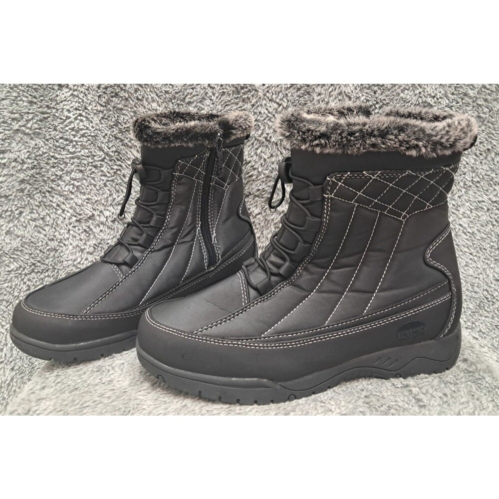 Totes Eve Snow Boots Ladies SZ 8.5 Faux Fur Lined  Rain Zipper Waterproof Winter